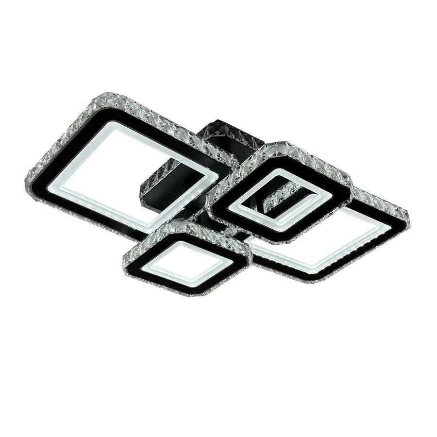 Lustre LED avec télécommande et cristal BLAKELY RGB 154W, 4 Carrés, Lumière Froid/Chaud/Neutre, Dimmable, Noir