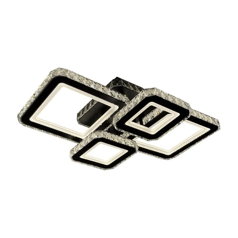 Lustre LED avec télécommande et cristal BLAKELY RGB 154W, 4 Carrés, Lumière Froid/Chaud/Neutre, Dimmable, Noir