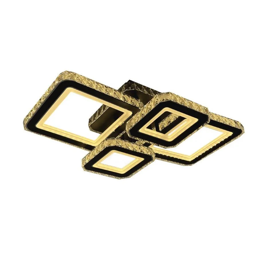 Lustre LED avec télécommande et cristal BLAKELY RGB 154W, 4 Carrés, Lumière Froid/Chaud/Neutre, Dimmable, Noir