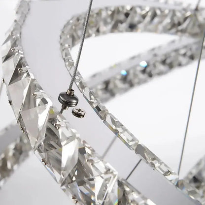 Lustre LED suspendu avec télécommande et cristal PRISM LUMINIS 78W, 3 Cercles, Lumière Froid/Chaud/Neutre, Dimmable, Argent, Hauteur Réglable