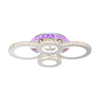 Lustre LED avec télécommande et cristal NOVA ROTONDA RGB 82W, 4 Cercles, Lumière Froide/Chaude/Neutre, Dimmable