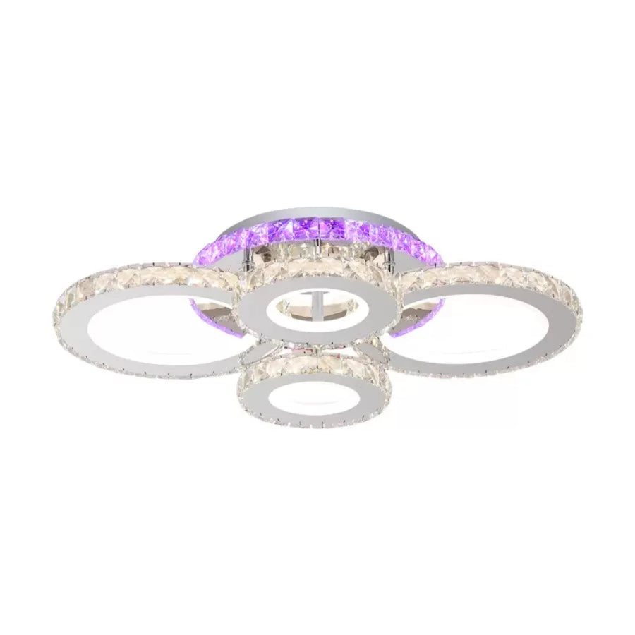 Lustre LED avec télécommande et cristal NOVA ROTONDA RGB 82W, 4 Cercles, Lumière Froide/Chaude/Neutre, Dimmable