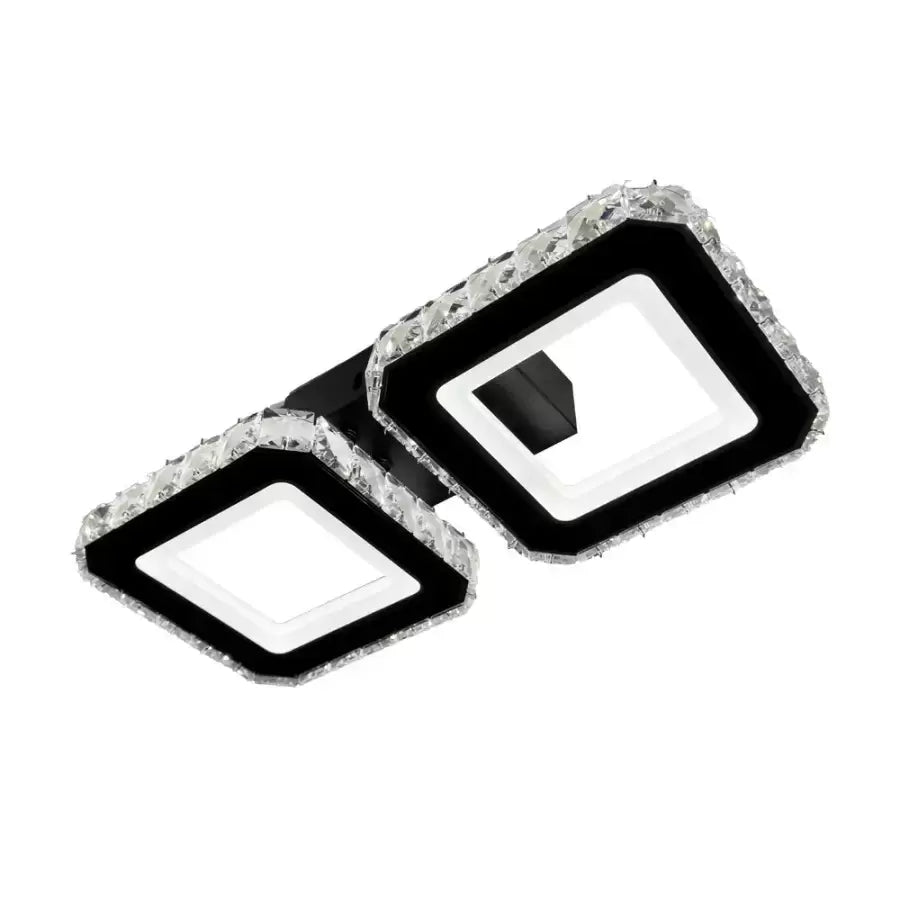 Lustre LED en cristal QUADRIS 41W, 2 Carrés, Lumière Froid/Chaud/Neutre, Noir