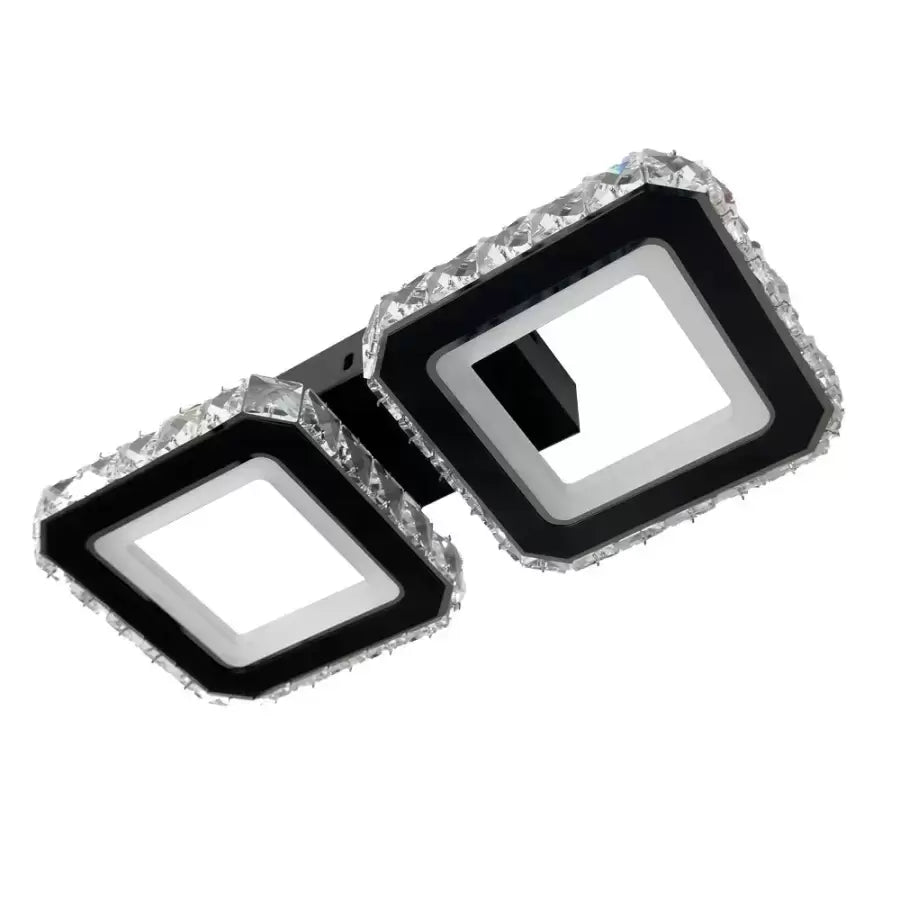 Lustre LED en cristal QUADRIS 41W, 2 Carrés, Lumière Froid/Chaud/Neutre, Noir