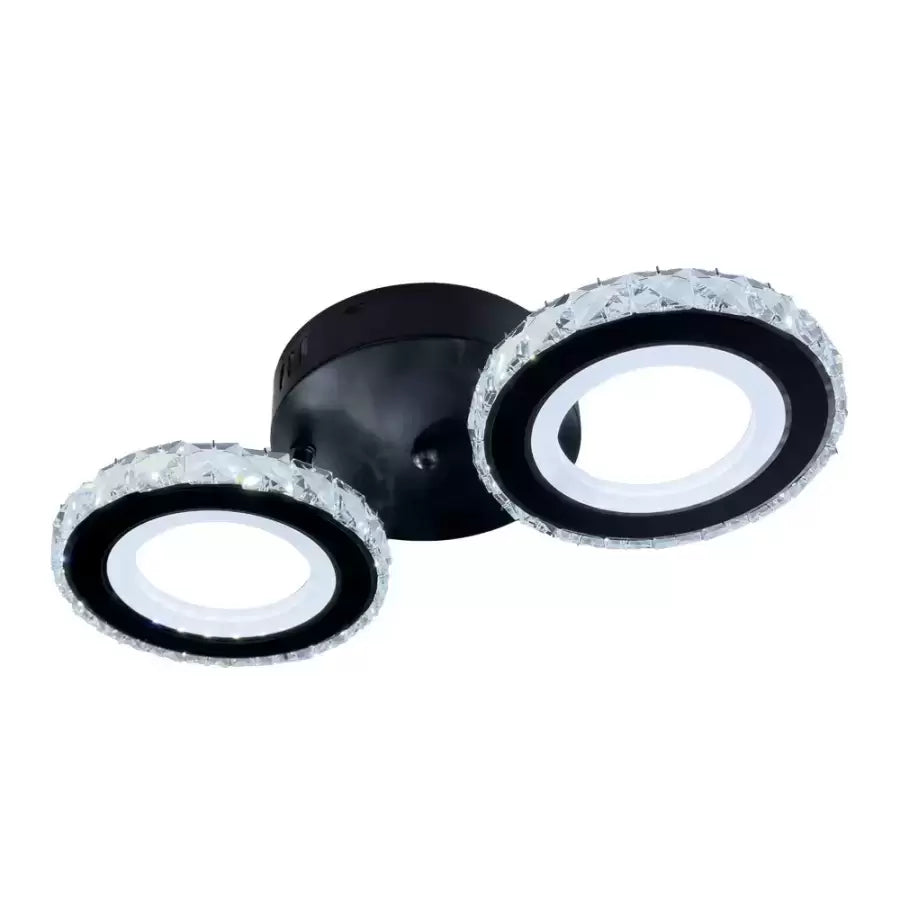 Lustre LED avec télécommande et cristal NOVA ROTONDA 29W, 2 Cercles, Lumière Froide/Chaude/Neutre, Dimmable, Noir