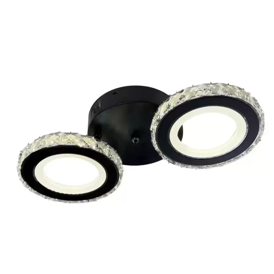 Lustre LED avec télécommande et cristal NOVA ROTONDA 29W, 2 Cercles, Lumière Froide/Chaude/Neutre, Dimmable, Noir