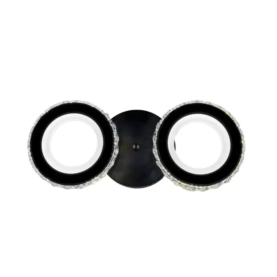 Lustre LED avec télécommande et cristal NOVA ROTONDA 29W, 2 Cercles, Lumière Froide/Chaude/Neutre, Dimmable, Noir