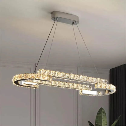 Lustre LED suspendu avec télécommande et cristal SAMIRA 86W, Linéaire, Lumière Froid/Chaud/Neutre, Dimmable, Chrome Brillant