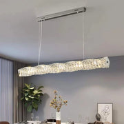 Lustre LED suspendu avec télécommande et cristal SEHRAZAT 38W, Linéaire, Lumière Froid/Chaud/Neutre, Dimmable, Chrome Brillant, Hauteur réglable