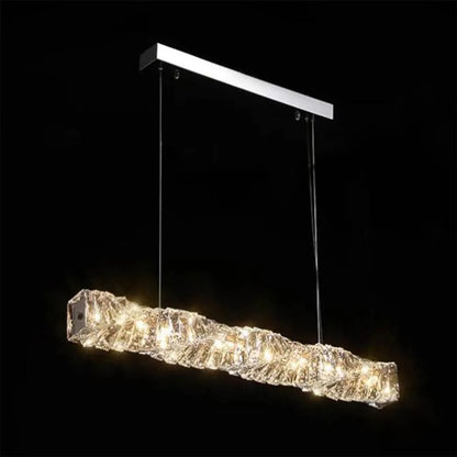 Lustre LED suspendu avec télécommande et cristal SEHRAZAT 38W, Linéaire, Lumière Froid/Chaud/Neutre, Dimmable, Chrome Brillant, Hauteur réglable
