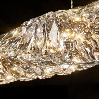 Lustre LED suspendu avec télécommande et cristal SEHRAZAT 38W, Linéaire, Lumière Froid/Chaud/Neutre, Dimmable, Chrome Brillant, Hauteur réglable