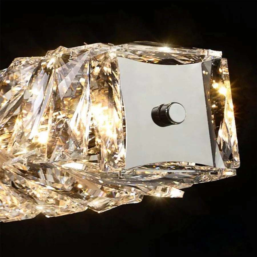 Lustre LED suspendu avec télécommande et cristal SEHRAZAT 38W, Linéaire, Lumière Froid/Chaud/Neutre, Dimmable, Chrome Brillant, Hauteur réglable