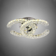 Lustre LED avec télécommande et cristal SHIA 27,1W, 2 Cercles, Lumière Froide/Chaude/Neutre, Dimmable, Chrome Brillant