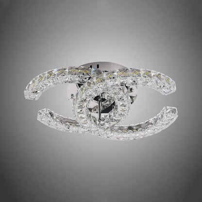 Lustre LED avec télécommande et cristal SHIA 27,1W, 2 Cercles, Lumière Froide/Chaude/Neutre, Dimmable, Chrome Brillant