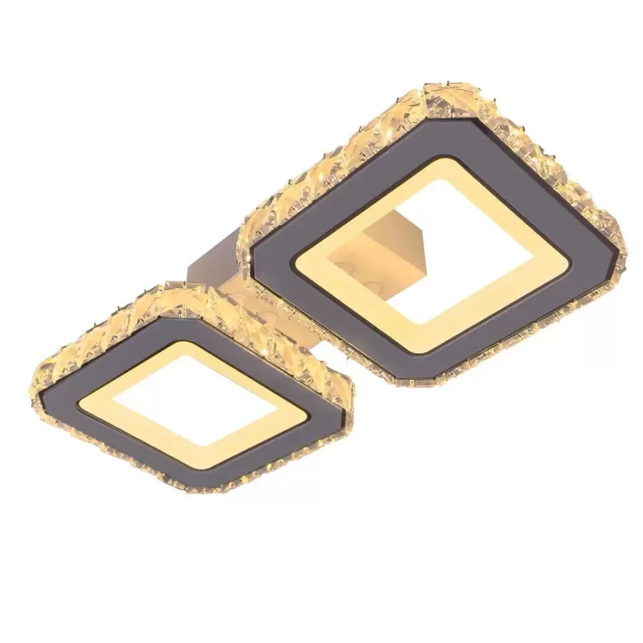 Lustre LED avec télécommande et cristal QUADRIS 41W, 2 Carrés, Lumière Froide/Chaude/Neutre, Dimmable, Blanc