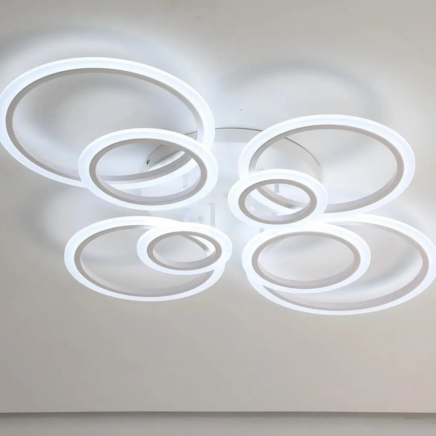 Lustre LED avec télécommande BETTY 130W, 8 Cercles, Lumière Froide/Chaude/Neutre, Dimmable, Blanc