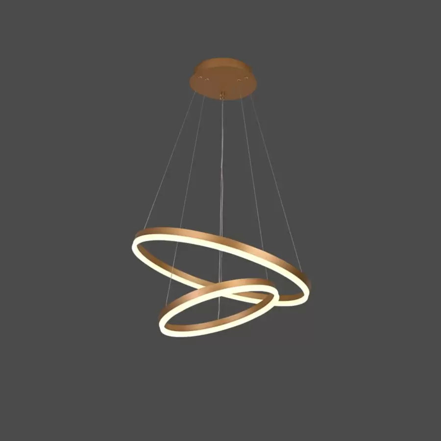 Lustre LED suspendu avec télécommande CHRISTINE, 41W, 2 Cercles, Lumière Froid/Chaude/Neutre, Dimmable, Or Brillant, Hauteur Réglable