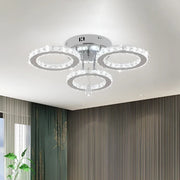 Lustre LED avec télécommande et cristal ALANUBIS 40W, 3 Cercles, Lumière Froide/Chaude/Neutre, Dimmable, Chrome Brillant
