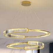 Lustre LED suspendu avec télécommande et cristal PRISM REGAL 120W, 2 Cercles, Lumière Froid/Chaud/Neutre, Dimmable, Doré, Hauteur Réglable