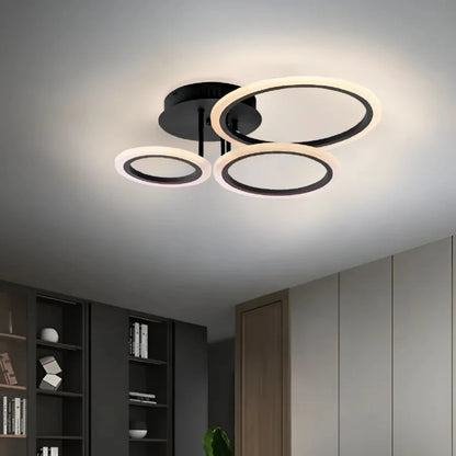 Lustre LED avec télécommande BETTY 41W, 3 Cercles, Lumière Froide/Chaude/Neutre, Dimmable, Noir