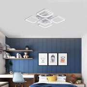 Lustre LED avec télécommande FELY 80W, 5 carrés, Lumière Froide/Chaude/Neutre, Dimmable, Blanc