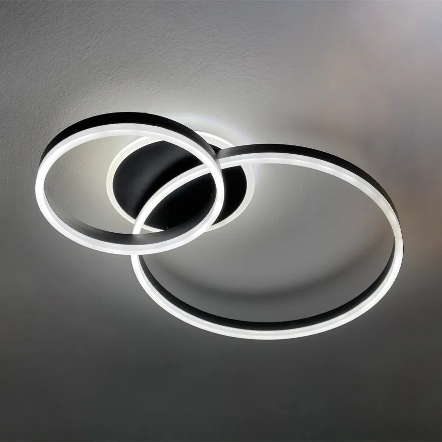 Lustre LED avec télécommande RINOVA 66W, 2 Cercles, Lumière Froide/Chaude/Neutre, Dimmable, Noir