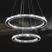 Lustre LED avec télécommande et cristal PRISM LUMINIS 55W, 2 Cercles, Lumière Froide/Chaude/Neutre, Dimmable, Argent, Hauteur Réglable