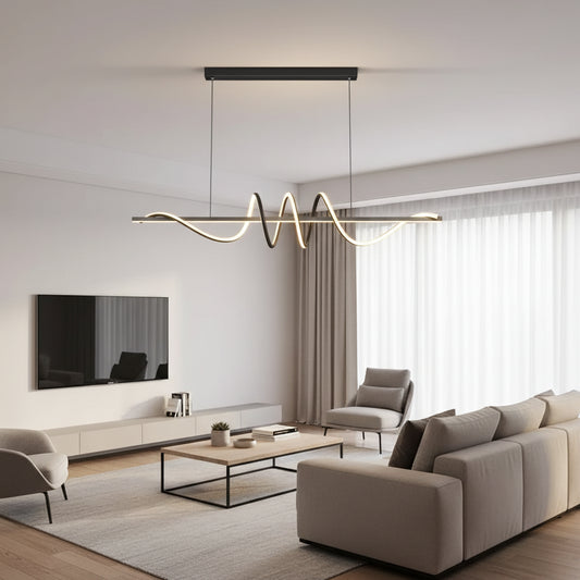Lustre LED suspendu avec télécommande RIBBON 64W, Linéaire, Lumière Froid/Chaude/Neutre, Dimmable, Noir, Hauteur Réglable