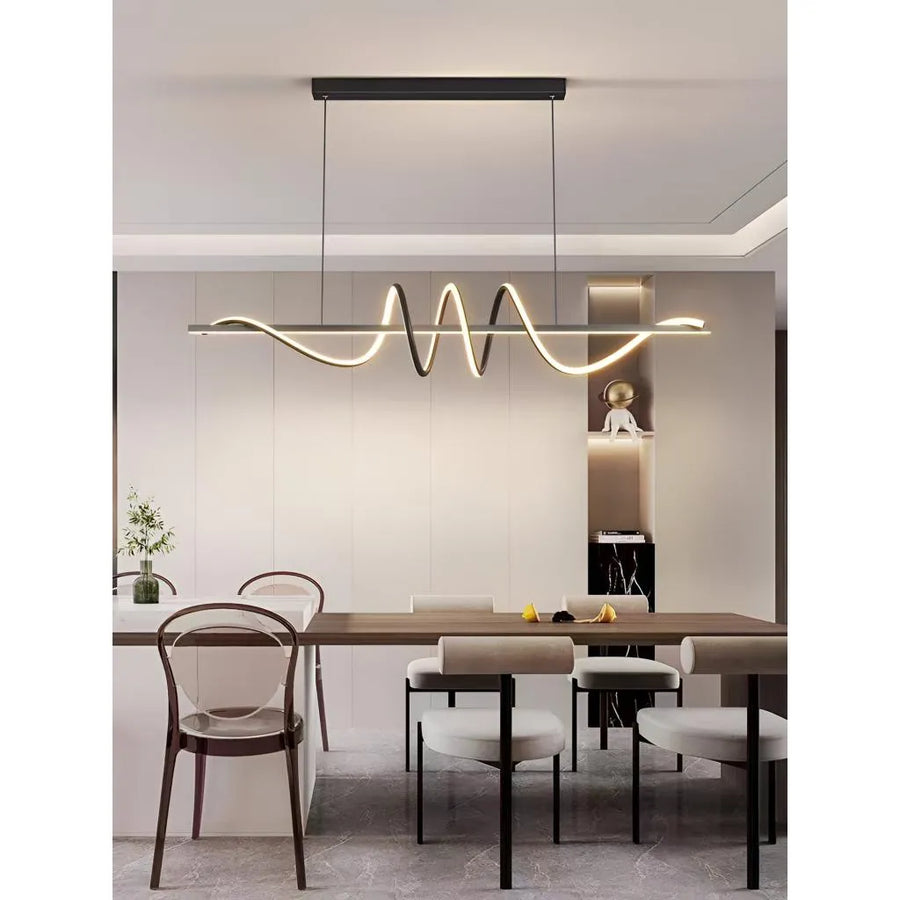 Lustre LED suspendu avec télécommande RIBBON 66W, Linéaire, Lumière Froide/Chaude/Neutre, Dimmable, Noir, Hauteur Réglable