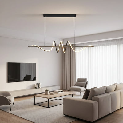 Lustre LED suspendu avec télécommande RIBBON 64W, Linéaire, Lumière Froid/Chaude/Neutre, Dimmable, Noir, Hauteur Réglable