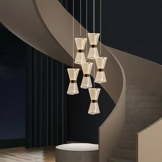 Lustre LED suspendu avec télécommande JEROME 38W, 6 éléments, Lumière Froide/Chaude/Neutre, Intensité Variable, Doré, Hauteur Réglable