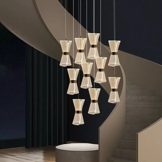 Lustre LED suspendu avec télécommande JEROME 58W, 10 éléments, Lumière Froide/Chaude/Neutre, Gradable, Doré, Hauteur Réglable