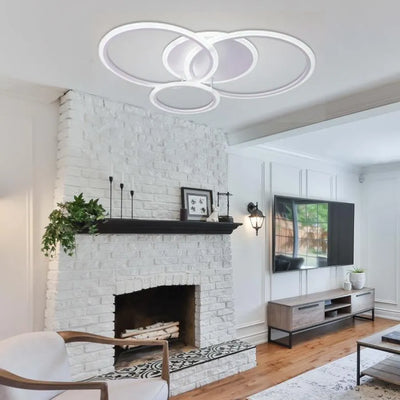 Lustre LED avec télécommande LUCY 70W, 4 Cercles, Lumière Froide/Chaude/Neutre, Dimmable, Blanc