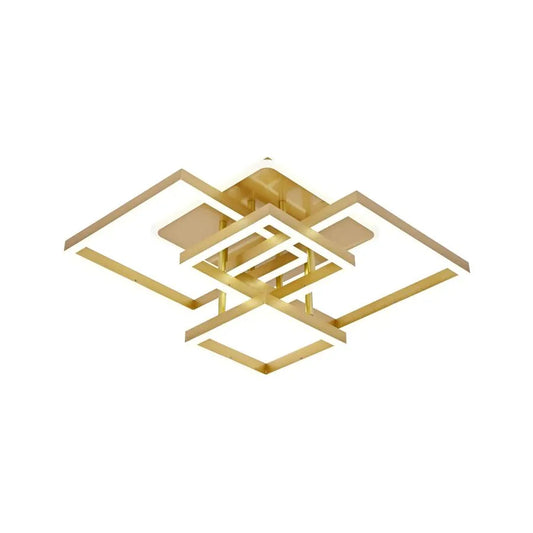 Lustre LED avec télécommande LELAHEL 190W, 4 Carrés, Lumière Froid/Chaud/Neutre, Gradable, Doré