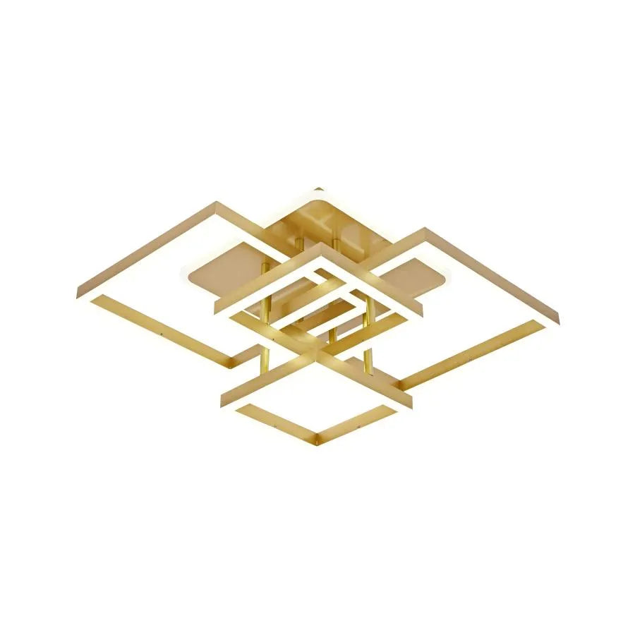 Lustre LED avec télécommande LELAHEL 190W, 4 Carrés, Lumière Froid/Chaud/Neutre, Gradable, Doré