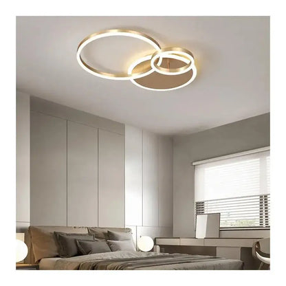 Lustre LED avec télécommande MYRENE 110W, 2 Cercles, Lumière Froide/Chaude/Neutre, Dimmable, Doré