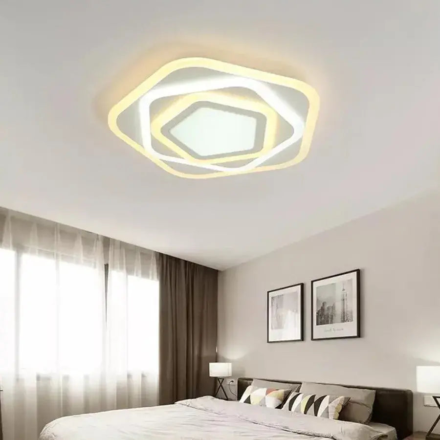 Lustre LED avec télécommande PENTAGON 59W, 40cm, Lumière Froide/Chaude/Neutre 3000K/4000K/6000K, Blanc, Métal et Acrylique, Métal et Acrylique