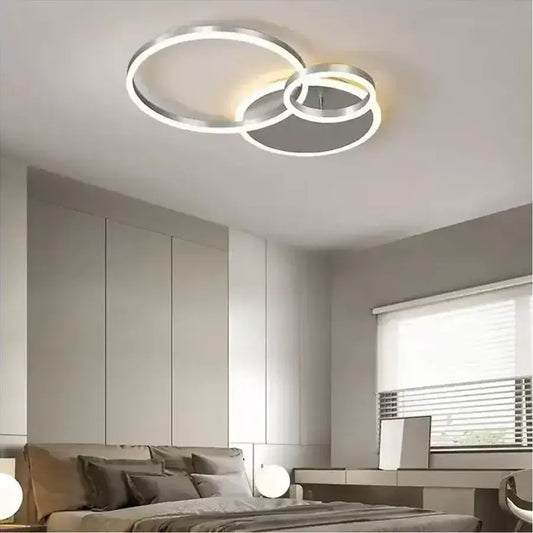 Lustre LED avec télécommande THEODORA, 81W, 2 Cercles, Lumière Froide/Chaude/Neutre, Dimmable, Argent