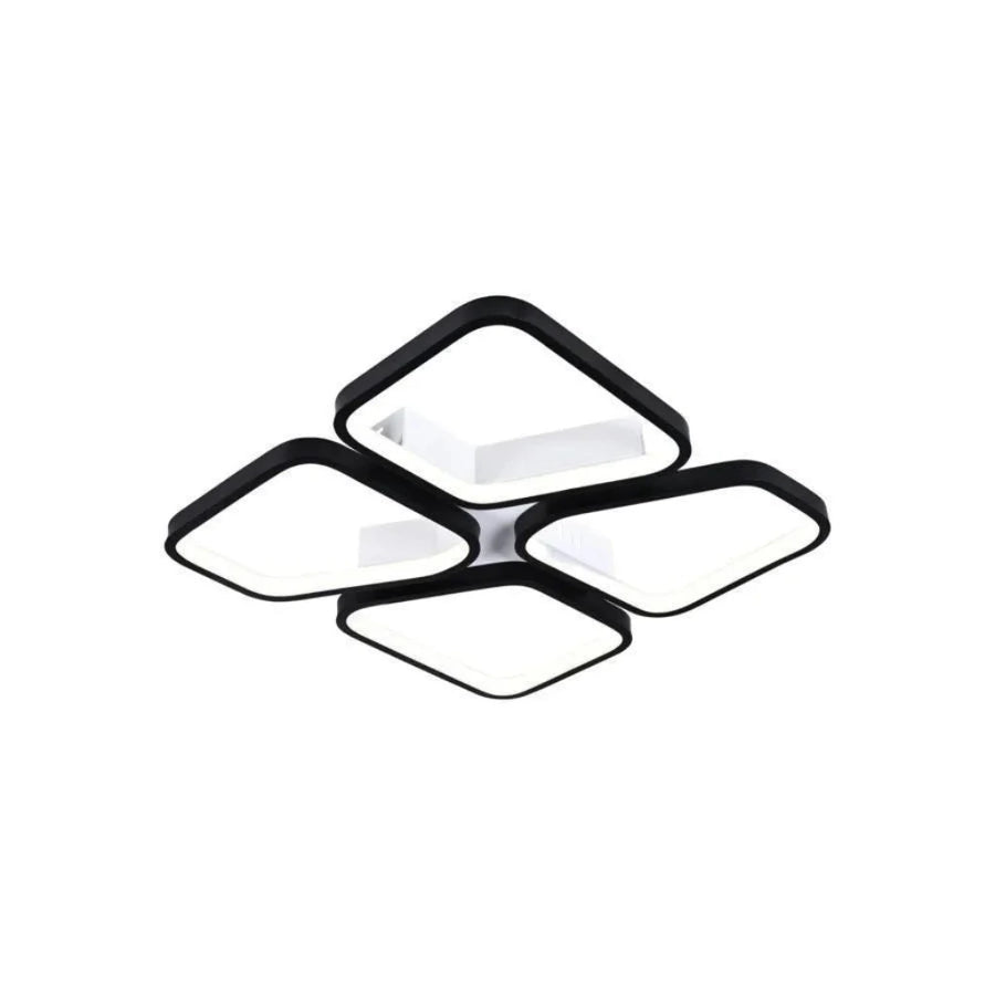Lustre LED avec télécommande DAIKI 69W, 4 Carrés, Lumière Froid/Chaud/Neutre, Dimmable, Noir