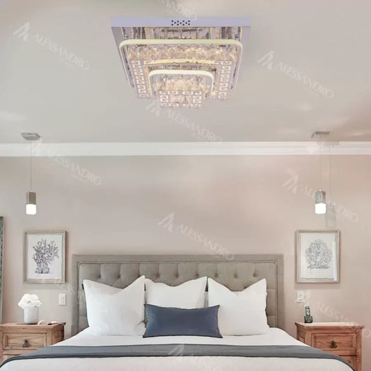 Lustre LED avec télécommande et cristal ETAN 66W, Lumière Froide/Chaude/Neutre, Dimmable, Chrome Brillant