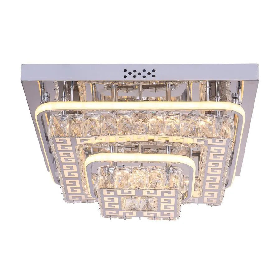 Lustre LED avec télécommande et cristal ETAN 66W, Lumière Froide/Chaude/Neutre, Dimmable, Chrome Brillant