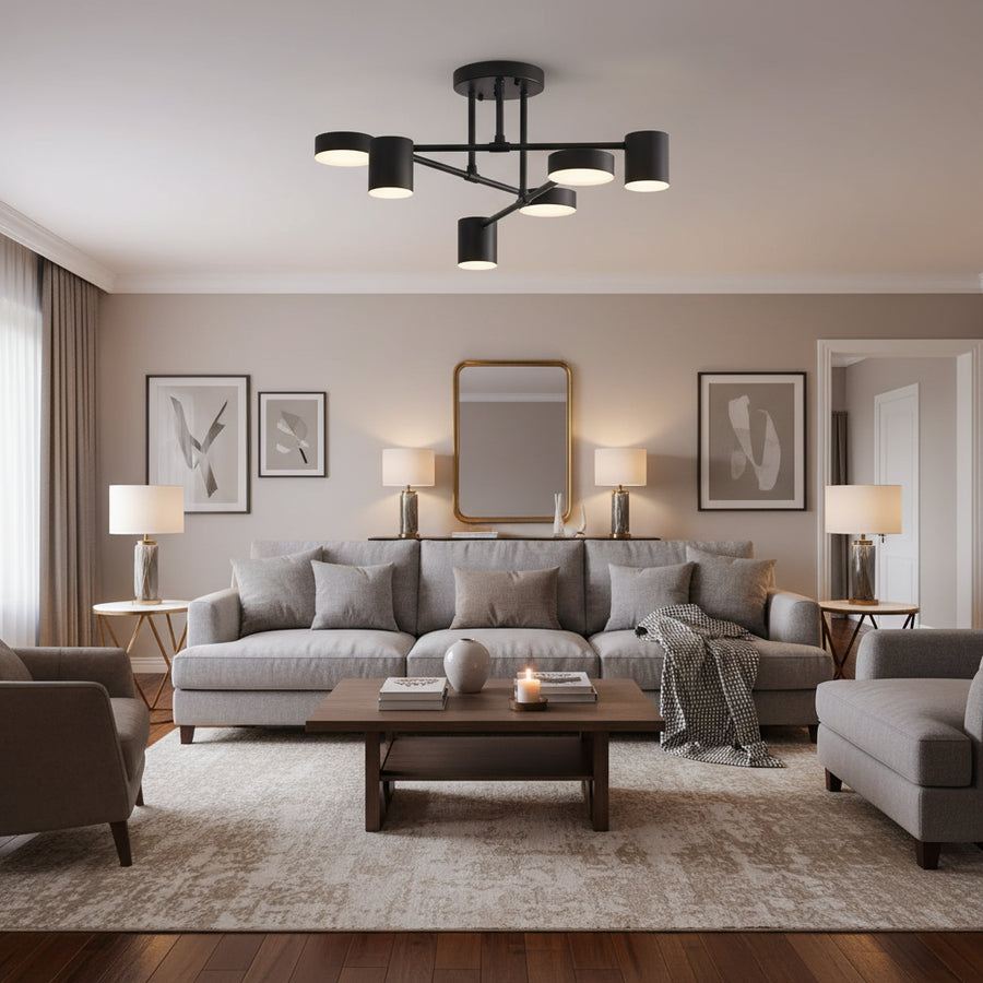 Lustre LED GALIOS 72W, 6 éléments, Lumière froide/chaude/neutre, Noir