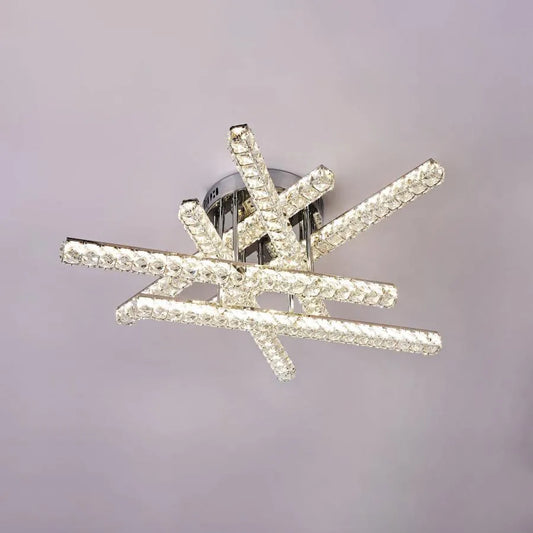 Lustre LED avec télécommande et cristal GRACIANA 168W, Linéaire, Lumière Froide/Chaude/Neutre, Gradable, Chrome Brillant