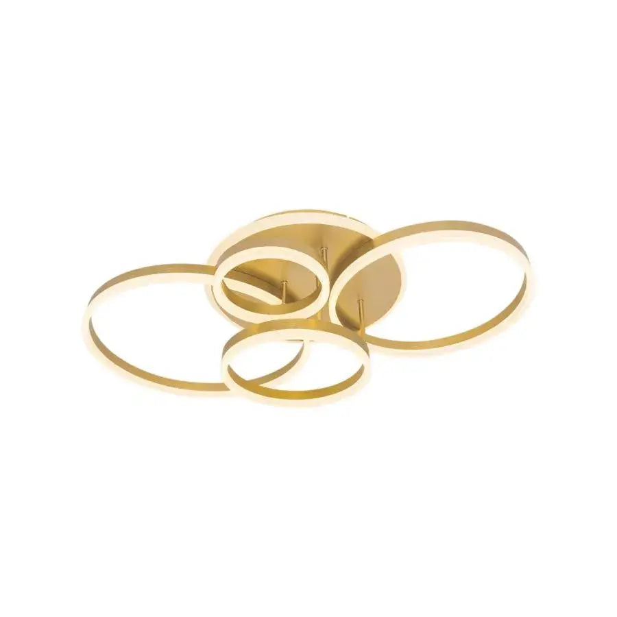 Lustre LED avec télécommande LYRA 220W, 4 Cercles, Lumière Froide/Chaude/Neutre, Dimmable, Or Brossé