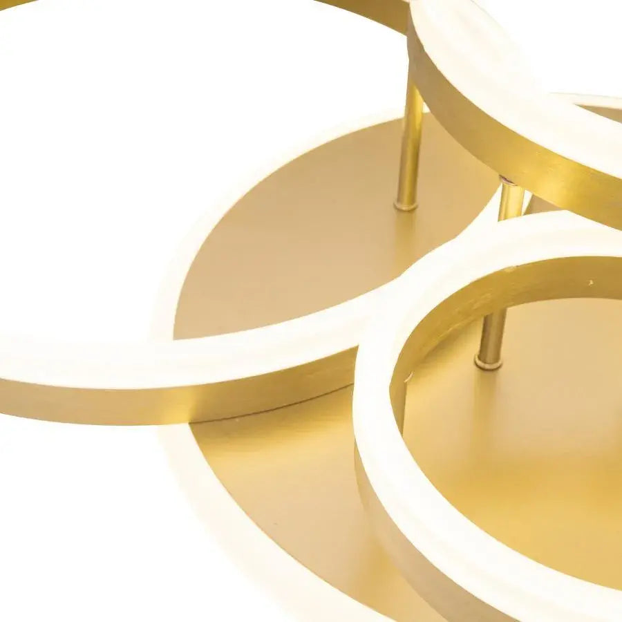 Lustre LED avec télécommande LYRA 220W, 4 Cercles, Lumière Froide/Chaude/Neutre, Dimmable, Or Brossé