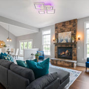 Lustre LED avec télécommande et cristal QUADRIS RGB, 96W, 4 Carrés, Lumière Froid/Chaud/Neutre, Dimmable, Blanc