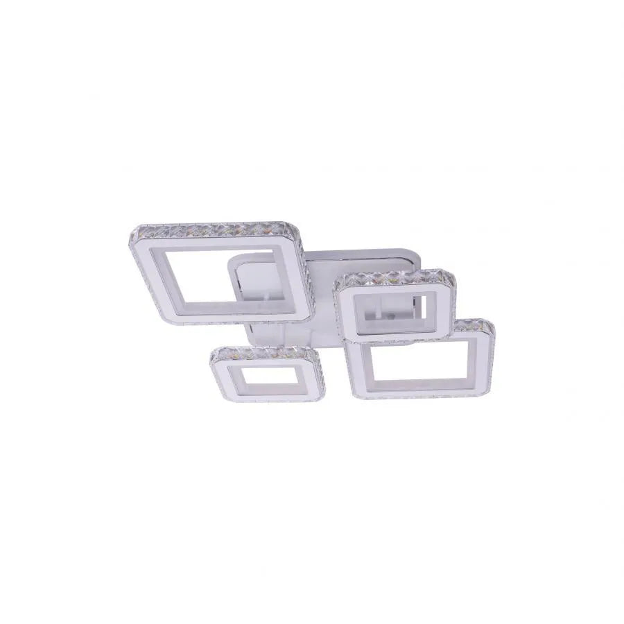 Lustre LED avec télécommande et cristal QUADRIS RGB, 96W, 4 Carrés, Lumière Froid/Chaud/Neutre, Dimmable, Blanc