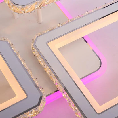 Lustre LED avec télécommande et cristal QUADRIS RGB, 96W, 4 Carrés, Lumière Froid/Chaud/Neutre, Dimmable, Blanc