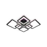 Lustre LED avec télécommande et cristal QUADRIS RGB 177W, 6 Carrés, Lumière Froid/Chaude/Neutre 3000K/4000K/6000K, Dimmable, Noir, Métal et Cristal