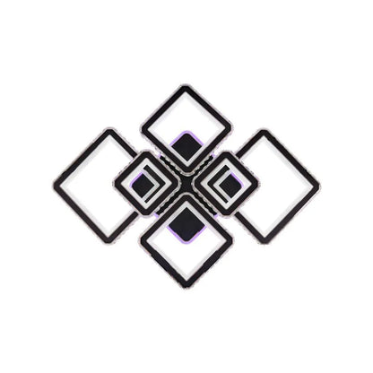 Lustre LED avec télécommande et cristal QUADRIS RGB 177W, 6 Carrés, Lumière Froid/Chaude/Neutre 3000K/4000K/6000K, Dimmable, Noir, Métal et Cristal